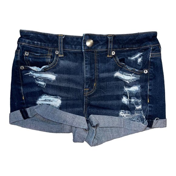 American Eagle Distressed Womens Shorts 4 HiRise Shortie 360 Super Stretch Booty - Picture 1 of 7